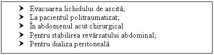 Text Box: † Evacuarea lichidului de ascita;
† La pacientul politraumatizat;
† In <a href=